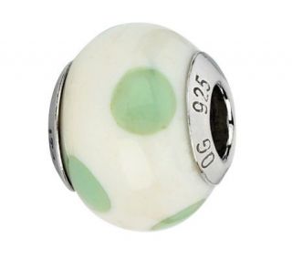 Prerogatives Cream with Green Dots Italian Murano Glass Bead   J300261