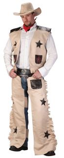 Mens Cowboy Halloween Costume Chaps Vest Hat Cow Boy Western Adult Man