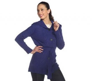 Isaac Mizrahi Live Chunky Cable Button Front Sweater Coat —