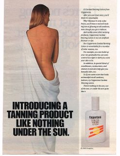 1988 Coppertone Sunless Tanning Lotion Sexy Woman Cheesecake Vintage