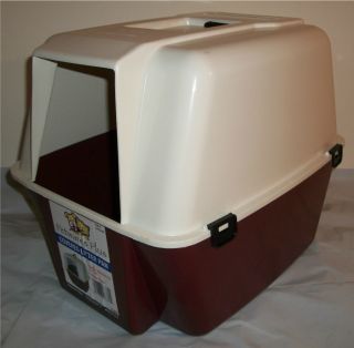 Covered Maroon & White Cat & Kitten Litter Box Pan With Odor Absorbing
