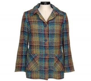 Boyne Valley Weavers Button Front Plaid Barn Jacket —