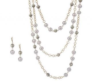 Isaac Mizrahi Live Simulated Pearl Diva Necklace & Earrings Set