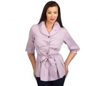 George Simonton Cotton Shirt with Ruched Collar and Self Belt