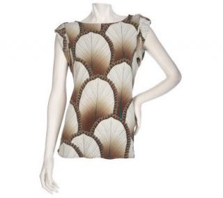 Gypsy Mara Hoffman Feather Print Knit Top with Cuffed Sleeves 