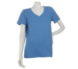 Liz Claiborne New York Short Sleeve Heathered V Neck T Shirt   A213648