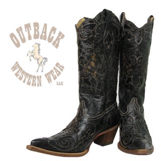 Corral Ladies Vintage Lizard Overlay Black Boots C2108