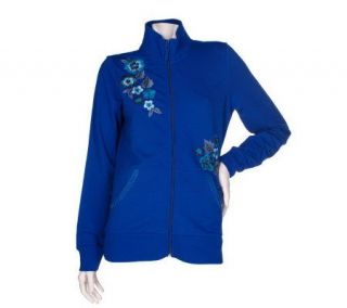 Sport Savvy Stretch French Terry Embroidered ZipFront Jacket