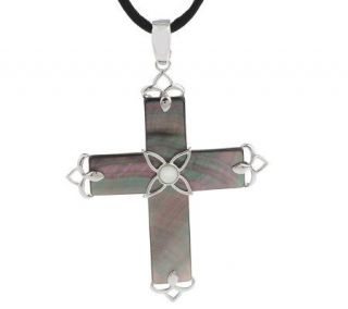 Sterling Mother of Pearl Cross Enhancer on Black Cord —