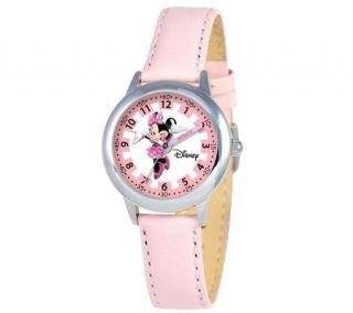 Disney Kids Minnie Mouse Pink Leather Band TimeTeacher Watch