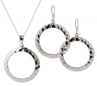 Sterling Hammered Round Earrings and Pendant w/18 Chain Set