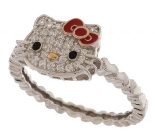 Hello Kitty Diamonique Klassic Kitty Sterling Pave Ring —