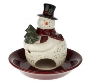 Handpainted Ceramic Holiday Snowman Candy Dish —