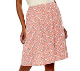 Isaac Mizrahi Live Geometric Print Knit Faux Wrap Skirt —