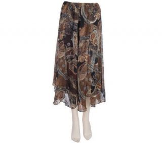 Susan Graver Crinkle Chiffon Printed Paisley Godet Skirt w/ Scalloped 