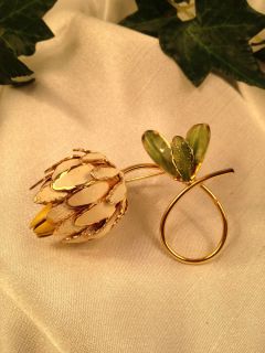 Vintage Tortolani Crislu 3D Enamel Flower Bud Pin Brooch