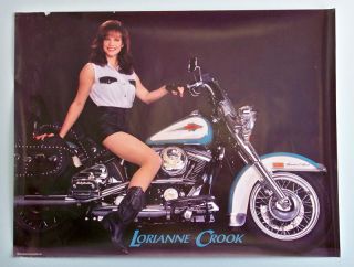 LORIANNE CROOK GORGEOUS LEGGY POSTER POSING ON MOTORCYCLE RARE