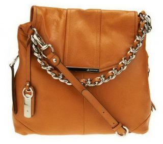 Makowsky Glove Leather FlapConvertible Hobo Bag with Chain Detail 