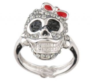 David Sigal Sterling Crystal Happy Skull Ring —