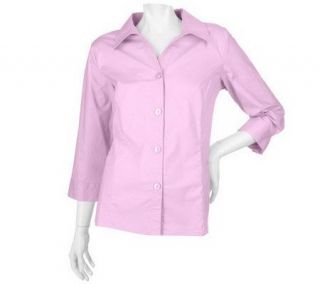 Denim & Co. Wrinkle Resistant Stretch Split Neck Shirt —