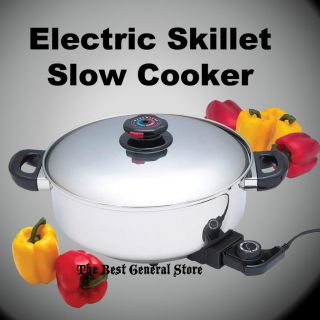  Steel Deep Round Electric Skillet Slow Cooker Fry Pan Frying