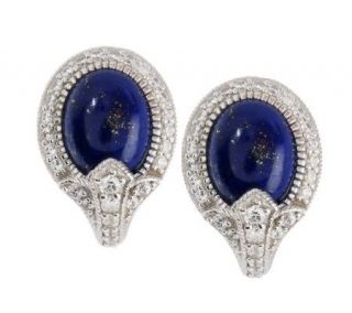 Judith Ripka Sterling Oval Lapis Cabochon Earrings with Diamonique