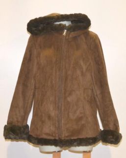 Croft & Barrow Size Large Womens Brown Hooded Microfiber Jacket