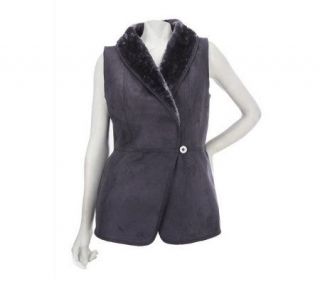 Denim & Co. One Button Faux Suede Faux Fur Vest   A227887