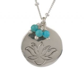 Satya Etched Lotus Birthstone Pendant w/ Chain, Sterling —