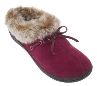 Clarks Eyelet Bow Clog Suede & Faux Fur Lined Slippers —