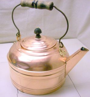 Vintage Solid Copper Tea Kettle marked REVERE Large 4 Quart