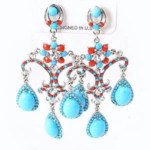 turquoise coral long chandelier earrings prom party