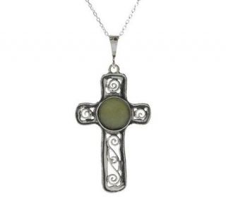Or Paz Sterling Roman Glass Scroll Design Cross Pendant with 18 Chain 