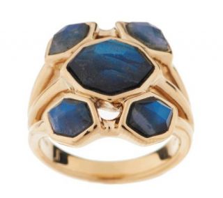 Three Row Faceted Labradorite Doublet Ring 14K Gold   J270568