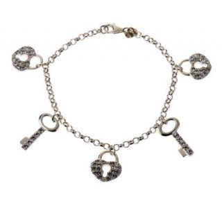 Sterling Small Crystal Lock and Key Charm Bracelet   J263452