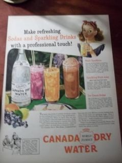 1946 Vintage Print Ad for Canada Dry Ice Cream Sodas 10x13 Fruit
