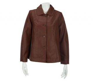 Dennis Basso Faux Leather Button Down Long Sleeve Jacket —