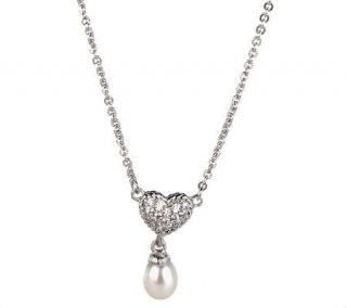 Judith Ripka Sterling Pave Diamonique Heart Necklace w/Cultured Pear 
