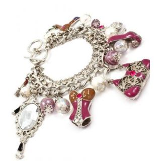  Fashion Charm Bracelet BV Clear Crystal Pearl Purple Shoe Bag Mirror
