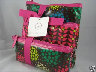 Cul de Sac 3 Piece Brown Pink Geo Dot Cosmetic Bag Set