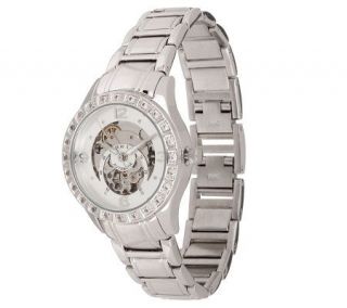 Diamonique Silvertone Automatic Movement Bracelet Watch —