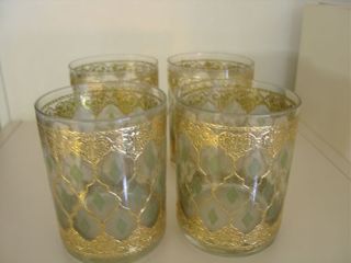 Culver Valencia Glasses Double Old Fashioned Green Gold