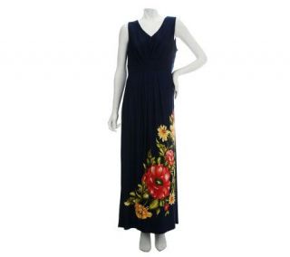 Susan Graver Jersey Knit Placement Print V neck Maxi Dress   A224332
