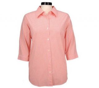 Denim & Co. Stretch Gingham 3/4 Sleeve Cuffed Shirt   A30079