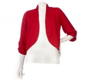 Susan Graver Ponte Knit Bolero with 3/4 Ruched Sleeves   A216998