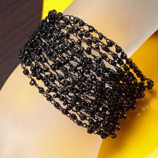 Handmade Multistrand Seed Bead Crochet Bracelet Black