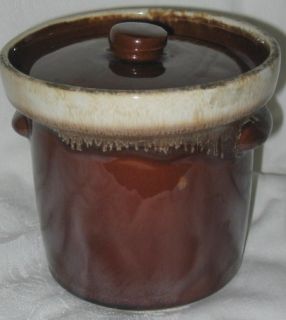  Pottery Brown Drip Sauce Pot Crock with Lid Art Retro Mint