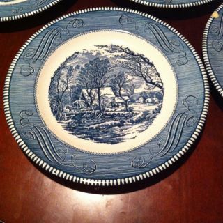 Currier and Ives The Old Grist Mill   Set Of 5 Large Dishes