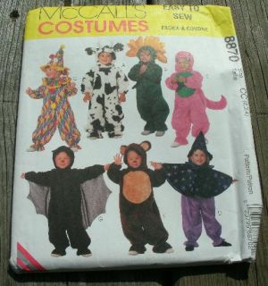 McCalls Sewing Pattern 8870 Toddler Costumes Clown Cow Bear Witch