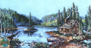 Cross Stitch Kit Log Cabin Trails End Lake Picture